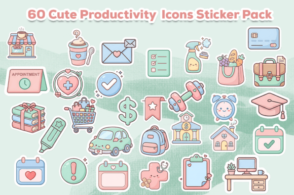 Download Digital Cute Productivity Icons Stickers - Premium Bundle