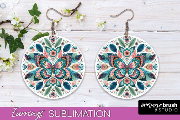 Download Butterfly Boho Mandala Round Earrings - Boho Collection