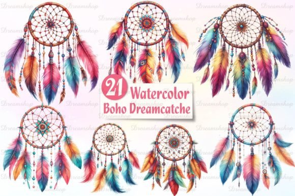 Download Watercolor Boho Dreamcatcher Clipart PNG - Boho Collection