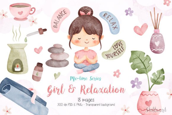 Download Girl and Relaxation Watercolor Clipart - Relaxation Collection