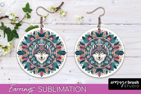 Download Wolf Boho Mandala Earrings Sublimation - Boho Collection