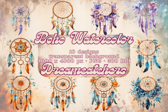 Download Dreamcatcher Clipart Boho Watercolor Set - Boho Collection